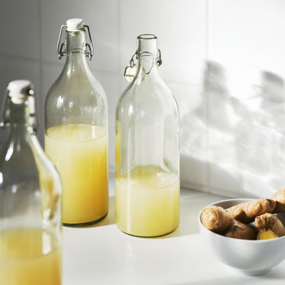 (3 Piece) IKEA KORKEN Bottle with stopper, clear glass, 1 l (34 oz)