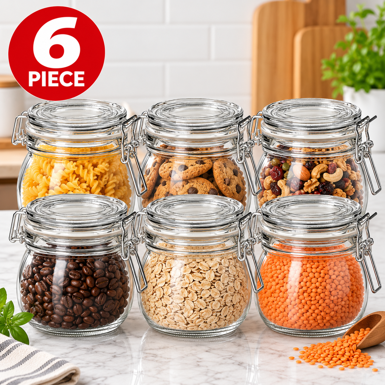 (6 Piece) IKEA KORKEN Jar with lid, clear glass, 0.5 l (17 oz)