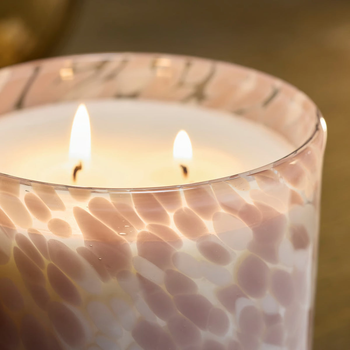 IKEA KRONSÅNGARE Scented candle in glass, 2 wicks, Pink flowers/dotted pink, 50 hr