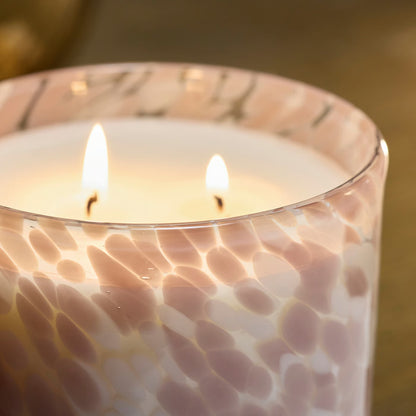IKEA KRONSÅNGARE Scented candle in glass, 2 wicks, Pink flowers/dotted pink, 50 hr