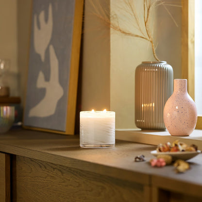 IKEA KRONSÅNGARE Scented candle in glass, 2 wicks, Vanilla/swirls white, 50 hr