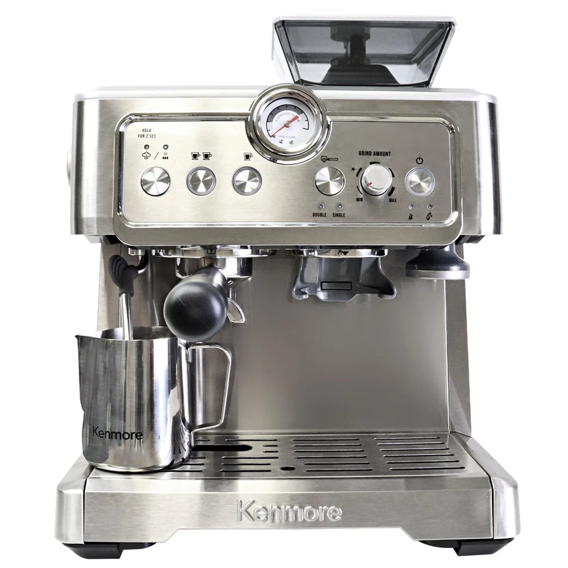 Kenmore Stainless Steel Espresso Machine with Grinder & Milk Frother