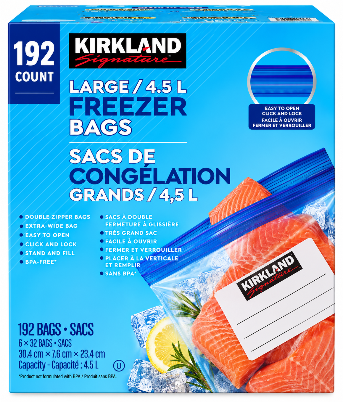 Kirkland Signature Large Freezer Bags, 192 Count, 4.5 L