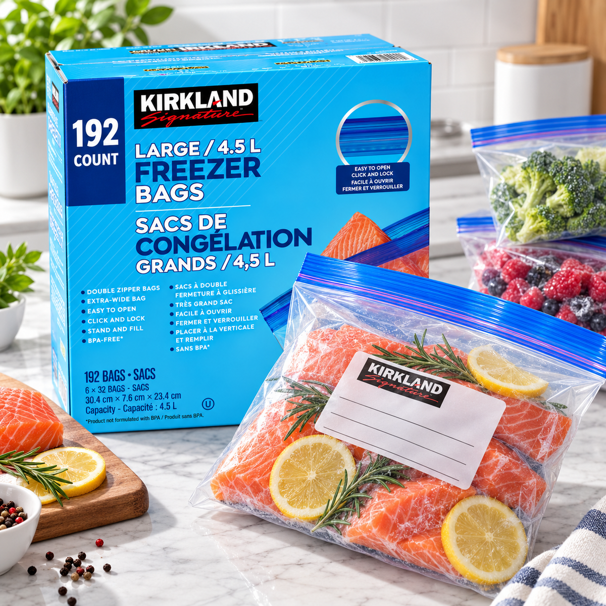 Kirkland Signature Large Freezer Bags, 192 Count, 4.5 L