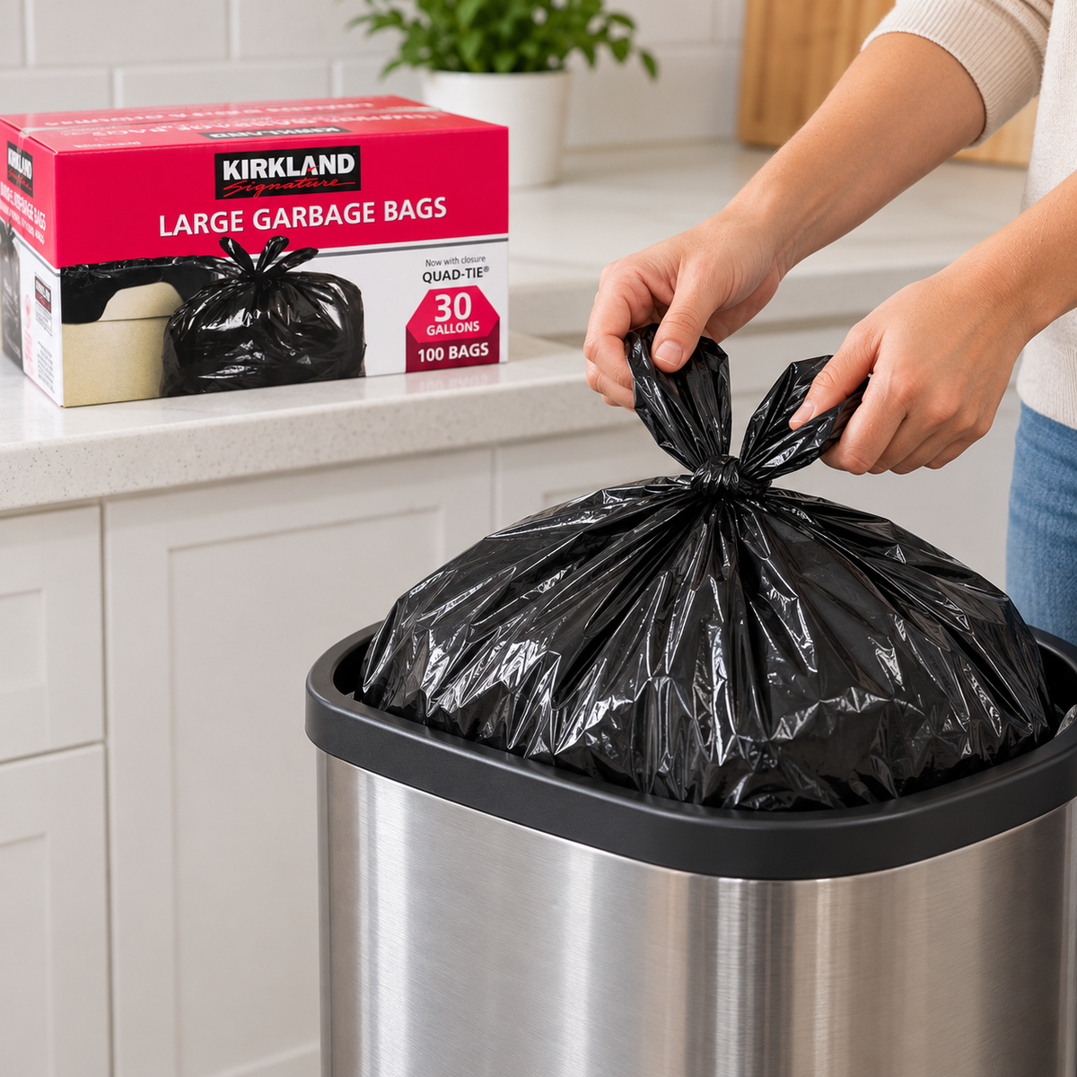(100 Count) Kirkland Signature Large Garbage Bags, Black
