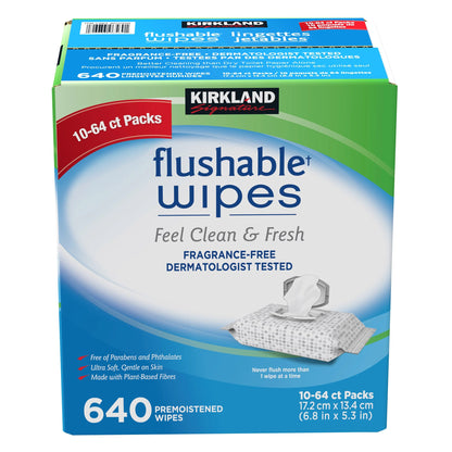 Kirkland Signature Flushable Wipes – 640 Count | Gentle, Strong & Hygienic Everyday Cleaning Wipes