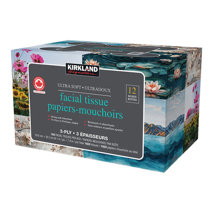Kirkland Signature Ultra Soft Facial Tissues – 12 Pack | Gentle, Strong & Soft Everyday Facial Tissues for Home or Office Use