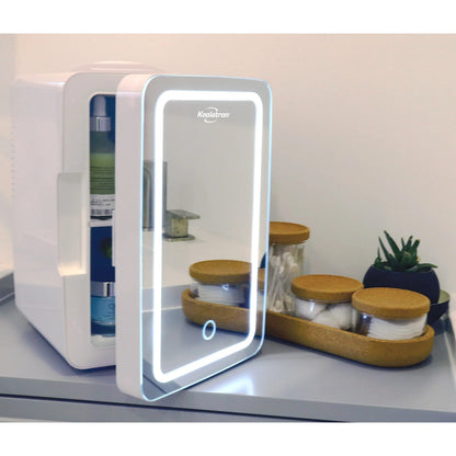 Koolatron 6L Compact Cosmetics Mini Fridge with LED Lighted Dimmable Makeup Mirror | Portable Beauty Skincare Cooler