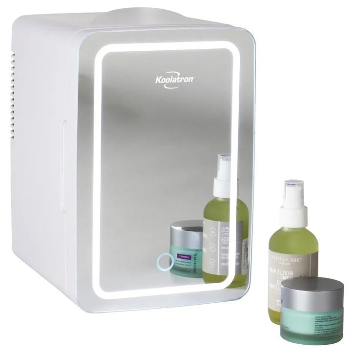 Koolatron 6L Compact Cosmetics Mini Fridge with LED Lighted Dimmable Makeup Mirror | Portable Beauty Skincare Cooler