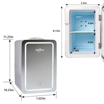 Koolatron 6L Compact Cosmetics Mini Fridge with LED Lighted Dimmable Makeup Mirror | Portable Beauty Skincare Cooler