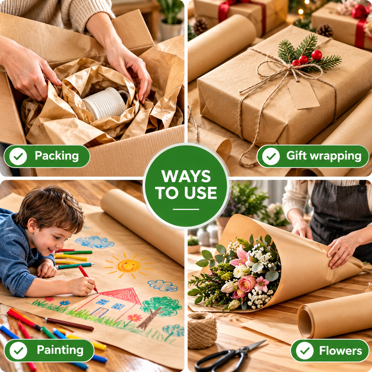 Heavy Duty Brown Kraft Paper Roll, 24 Inch Wide x 750 Feet Long, 30 lb Thick Packing & Wrapping Paper, Multipurpose Protective Packaging Paper for Moving, Shipping Boxes, Gift Wrapping, Arts & Crafts, DIY Projects, Party Decorations & Home Supplies