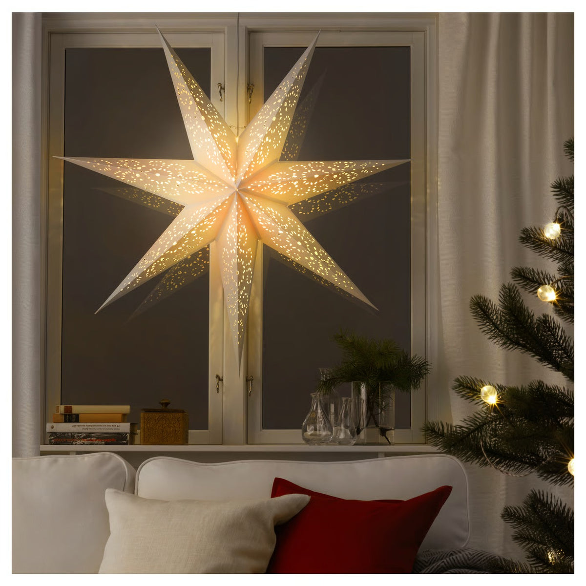 IKEA 90 cm Star-Shaped Paper Lamp Shade, Lace White, Indoor Decorative Hanging Shade