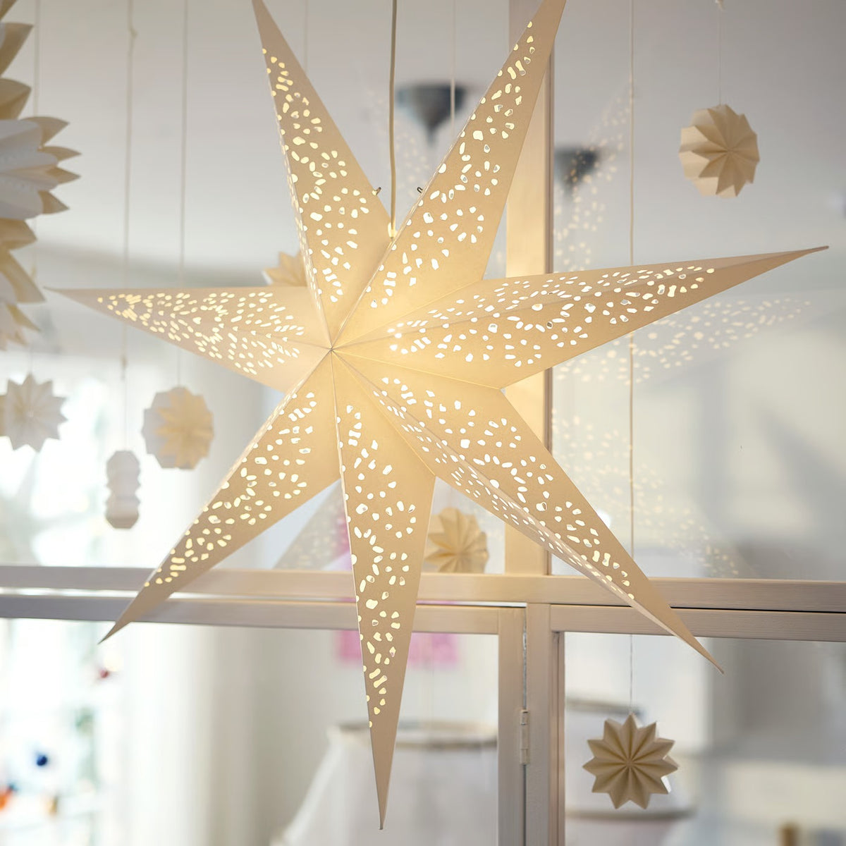 IKEA 90 cm Star-Shaped Paper Lamp Shade, Lace White, Indoor Decorative Hanging Shade