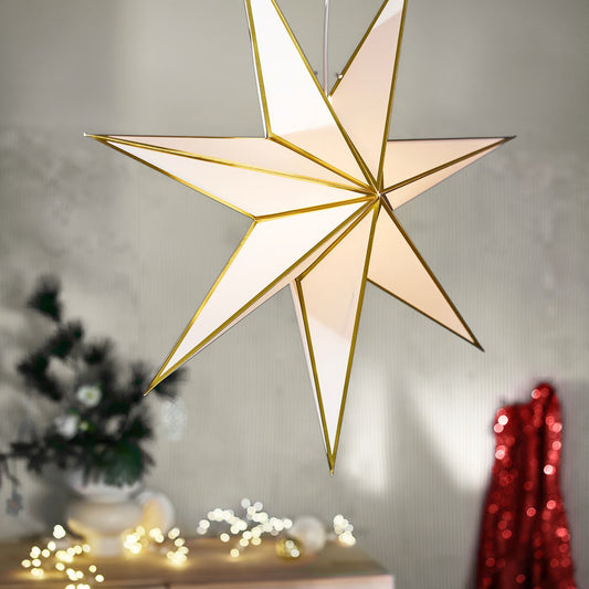IKEA 70 cm Star-Shaped Paper Lamp Shade, White & Gold Colour, Indoor Decorative Shade