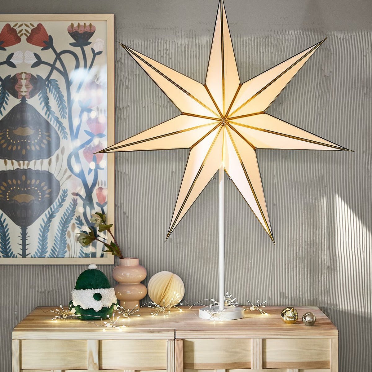 IKEA 70 cm Star-Shaped Paper Lamp Shade, White & Gold Colour, Indoor Decorative Shade