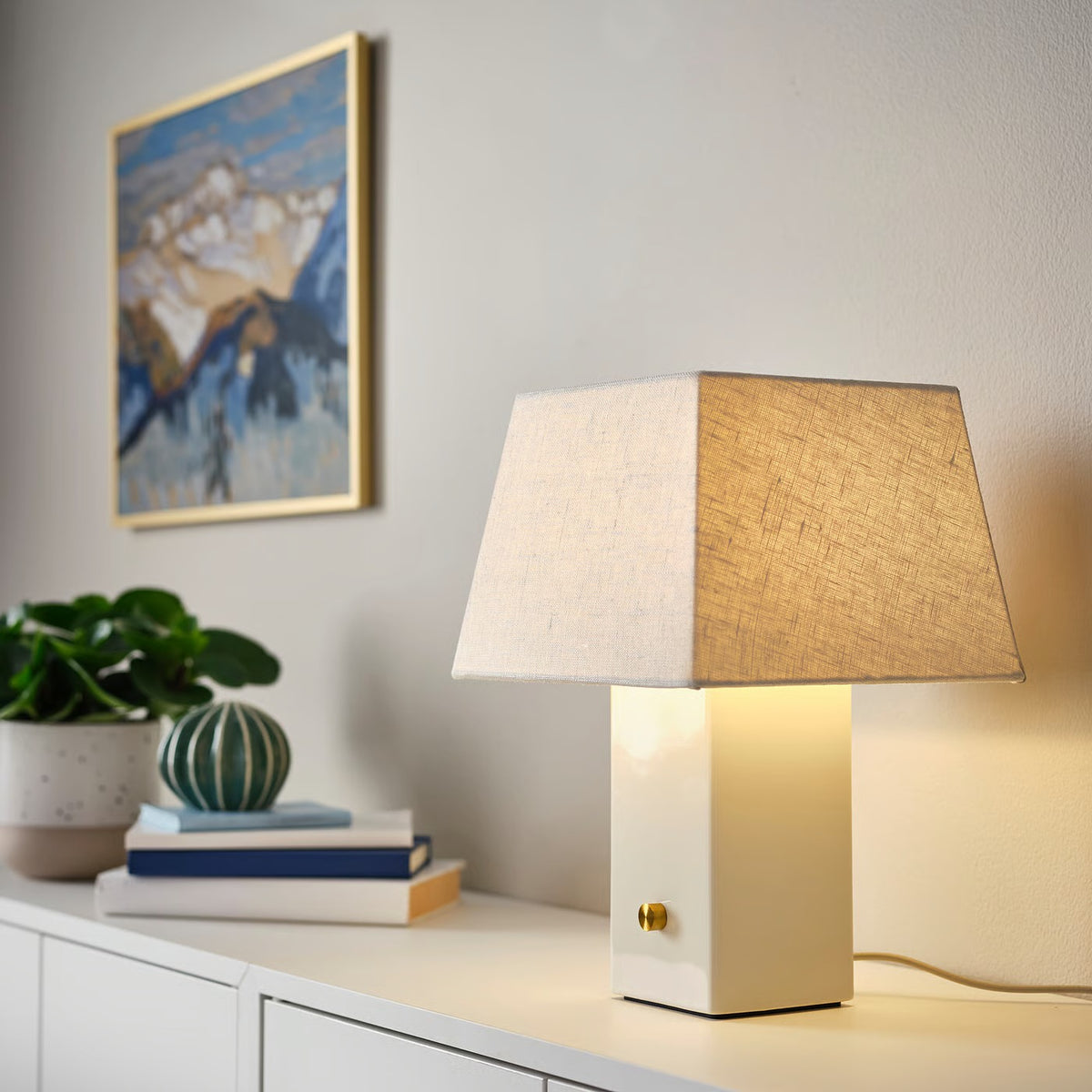 IKEA Ceramic Table Lamp with Linen Shade, Dimmable, 35 cm