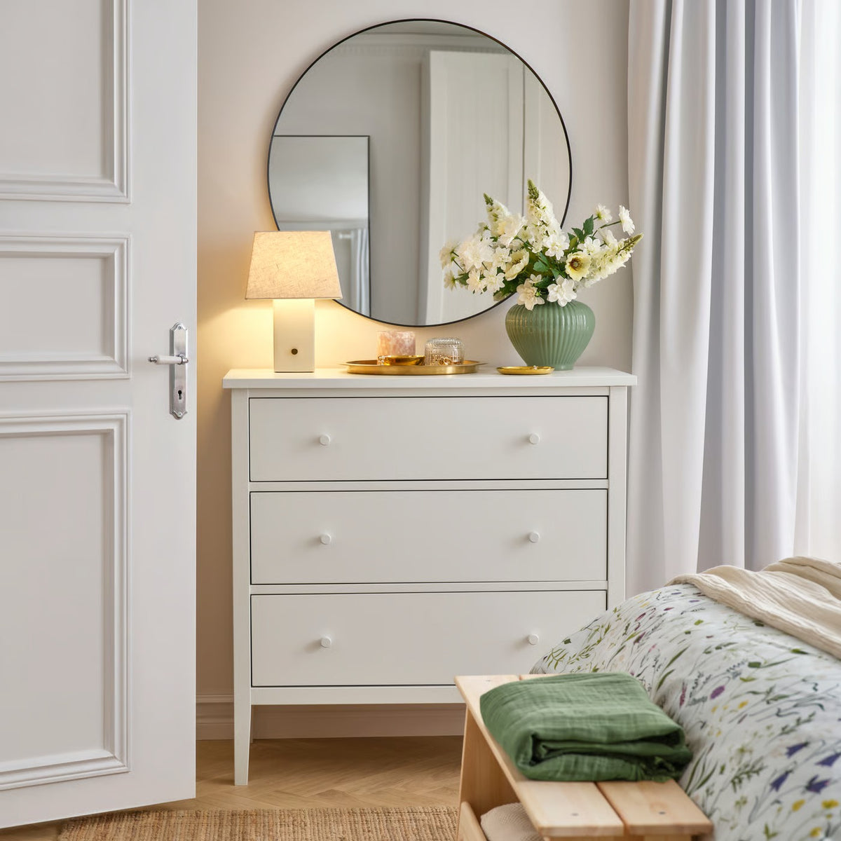 IKEA Ceramic Table Lamp with Linen Shade, Dimmable, 35 cm