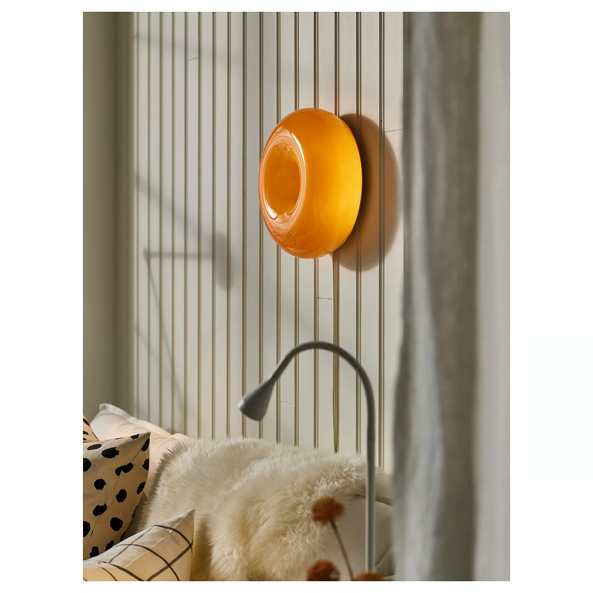 IKEA VARMBLIXT LED Table/Wall Lamp, Orange Glass, Round, 30 cm