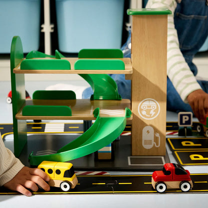 IKEA 4-Piece Wooden Vehicle Toy Set – Police Car, School Bus, Recycling Truck & Sports Car