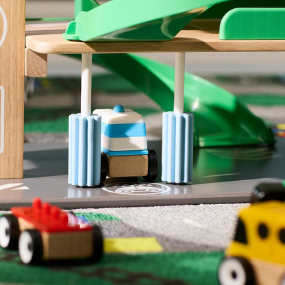IKEA 4-Piece Wooden Vehicle Toy Set – Police Car, School Bus, Recycling Truck & Sports Car