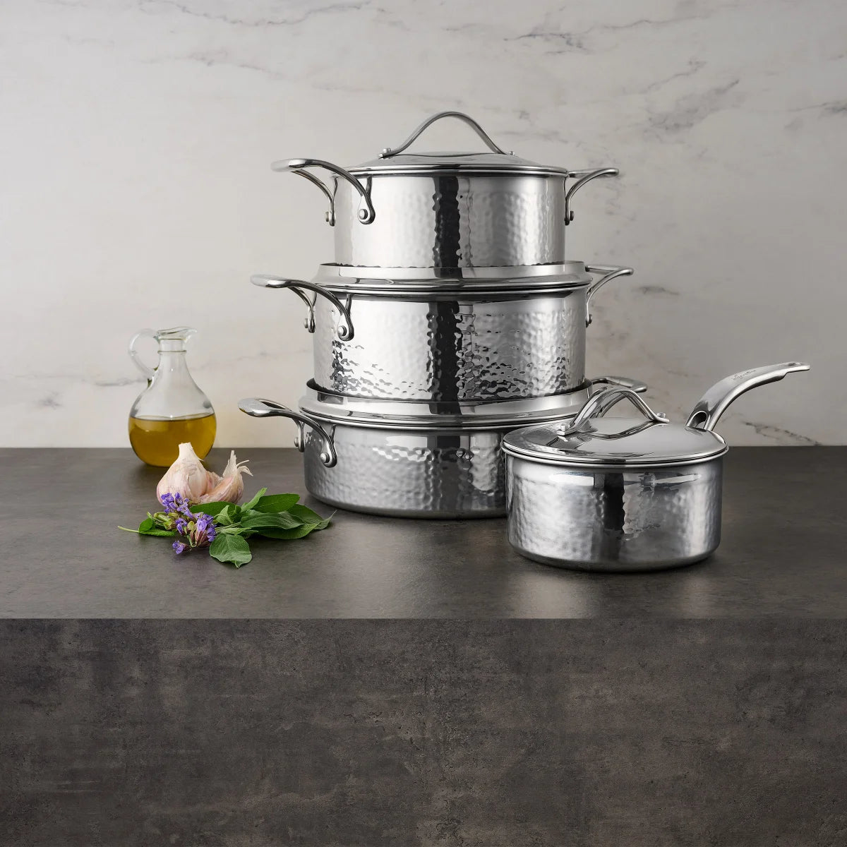 Lagostina 5-Ply Hammered Stainless Steel Cookware, 8-piece