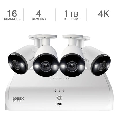 Lorex Fusion 4K 16-Channel 1TB NVR Wired System with 4 Smart Deterrence Cameras