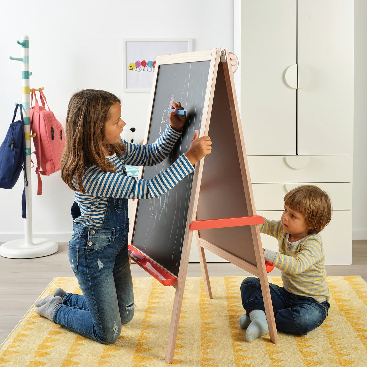 IKEA Kids Double-Sided Wooden Easel with Chalkboard & Whiteboard
