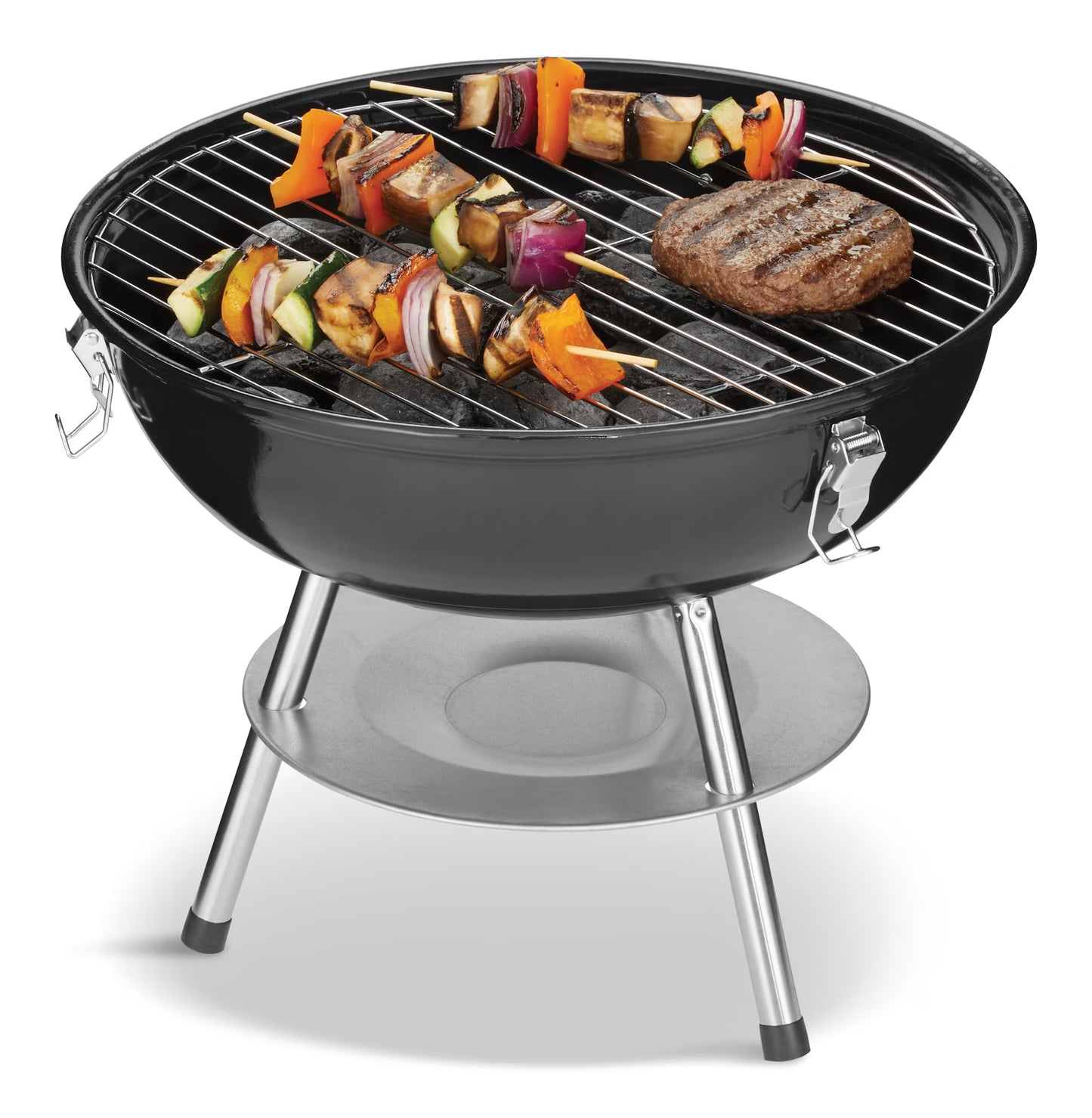 MASTER Chef Portable Charcoal Kettle BBQ Grill with Folding Stand, 14-in