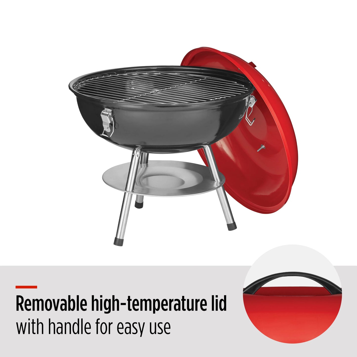 MASTER Chef Portable Charcoal Kettle BBQ Grill with Folding Stand, 14-in