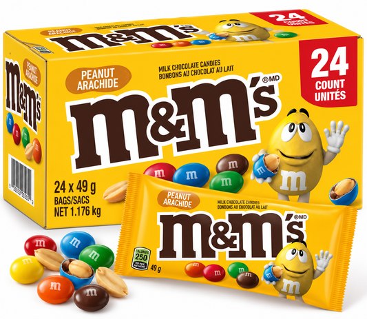 (24 Count) M&M's Peanut Chocolate Candies, 49 g Each