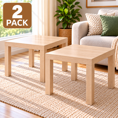 IKEA LACK Modern Square Side Tables, 2 Pack, White-Stained Oak Effect, 55x55 cm (21 5/8x21 5/8 "), Lightweight Wooden-Look End Tables, Minimalist Bedside Nightstands & Sofa Accent Tables for Living Room, Bedroom, Apartment & Small Spaces