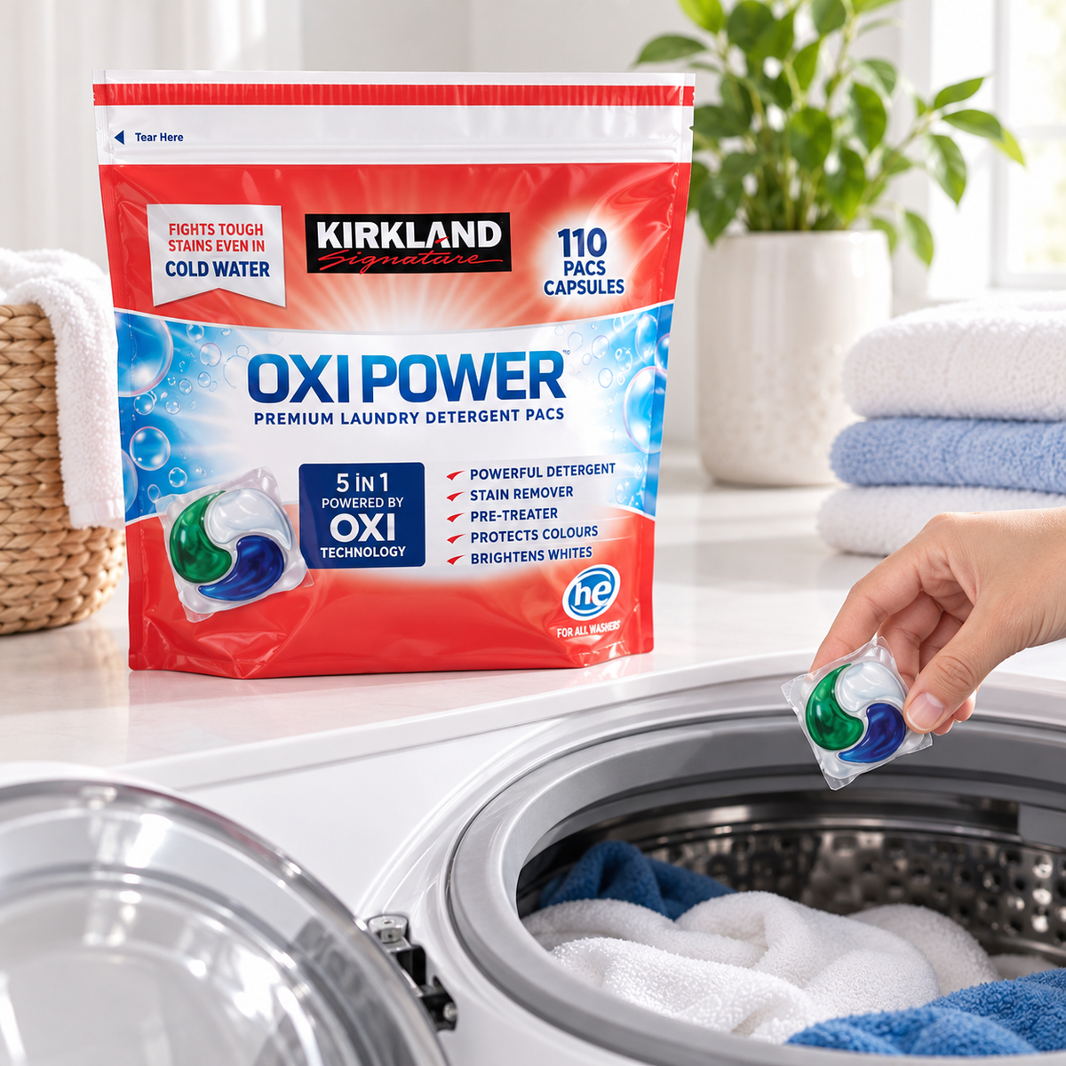 Kirkland Signature Oxi Power Premium Laundry Detergent Pacs, 110 Count