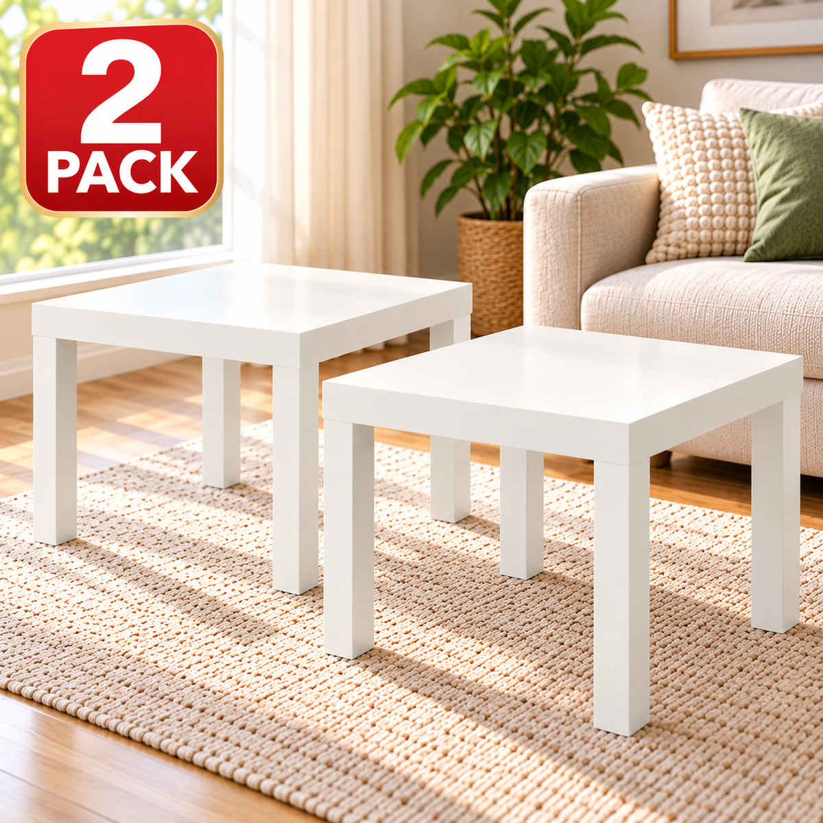 IKEA LACK Modern Square Side Tables, 2 Pack, White, 55 × 55 × 45 cm 55x55 cm (21 5/8x21 5/8 "), Minimalist Lightweight End Tables, Bedside Nightstands & Sofa Side Accent Tables for Living Room, Bedroom, Apartment & Small Spaces