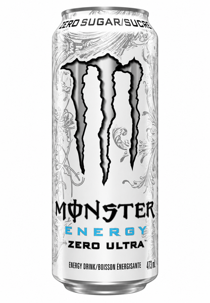 Monster Energy Ultra Zero Sugar Energy Drink, Zero Ultra Citrus Flavour, 473 mL Cans, 24 Pack, Light &amp; Refreshing Sparkling Energy Beverage
