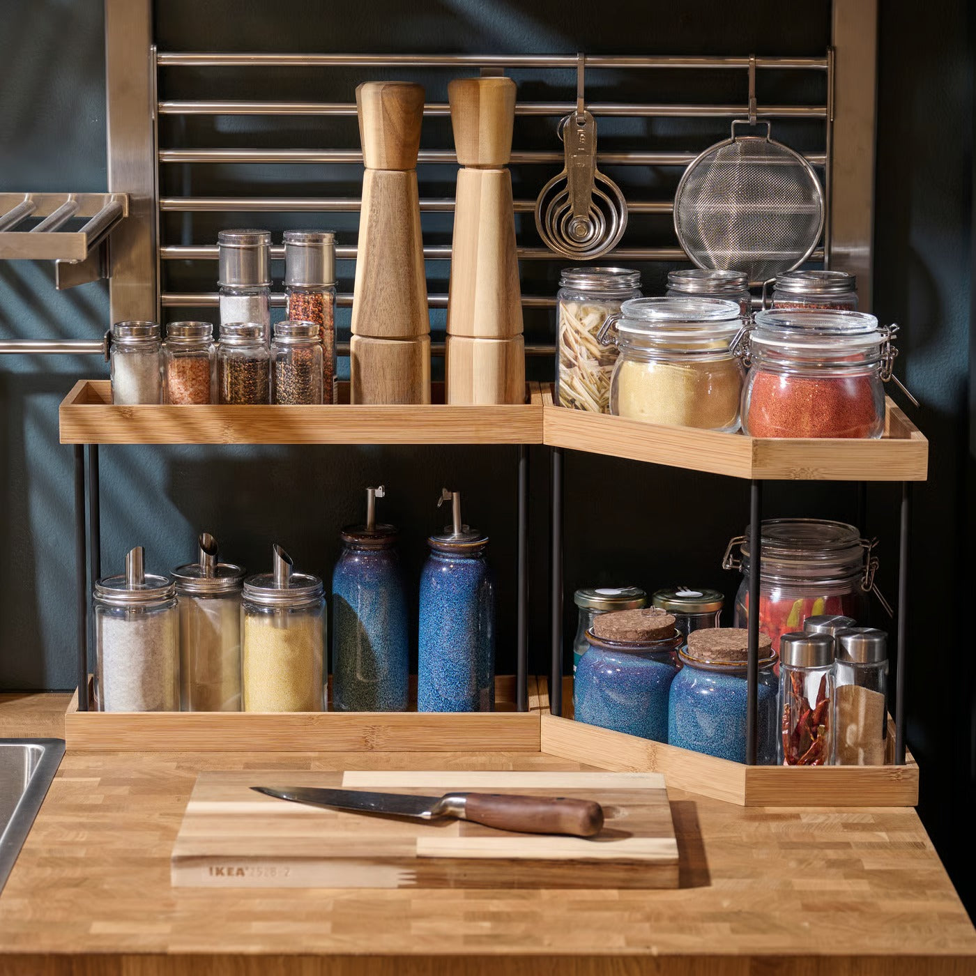 IKEA NÅLBLECKA Kitchen countertop organizer, metal/bamboo, 38x13x28 cm (15x5 1/8x11 ")