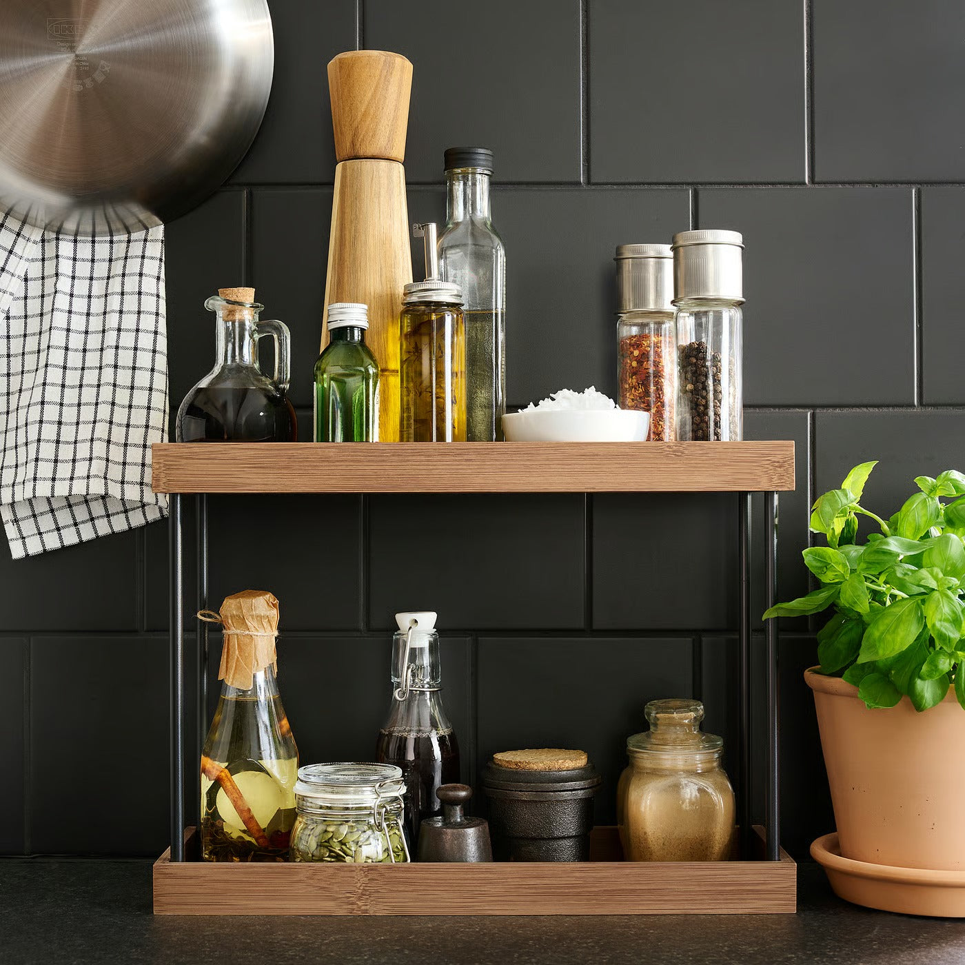 IKEA NÅLBLECKA Kitchen countertop organizer, metal/bamboo, 38x13x28 cm (15x5 1/8x11 ")