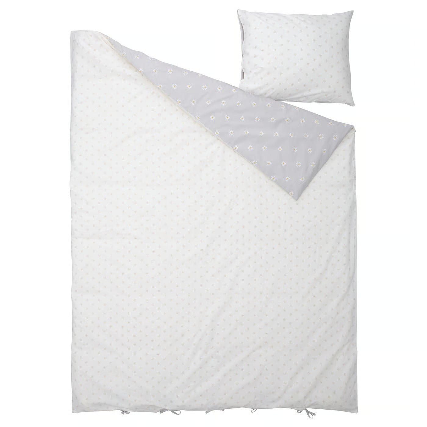 IKEA NATTSLÄNDA Duvet cover and pillowcase, floral pattern gray/white, Twin
