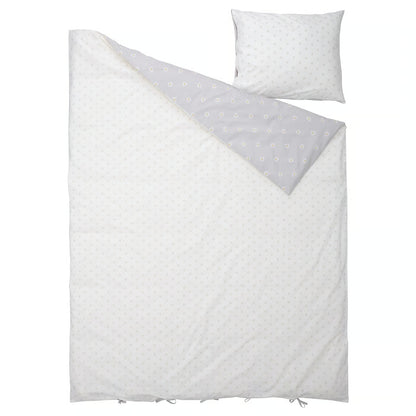 IKEA NATTSLÄNDA Duvet cover and pillowcase, floral pattern gray/white, Twin