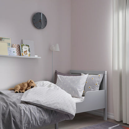 IKEA NATTSLÄNDA Duvet cover and pillowcase, floral pattern gray/white, Twin