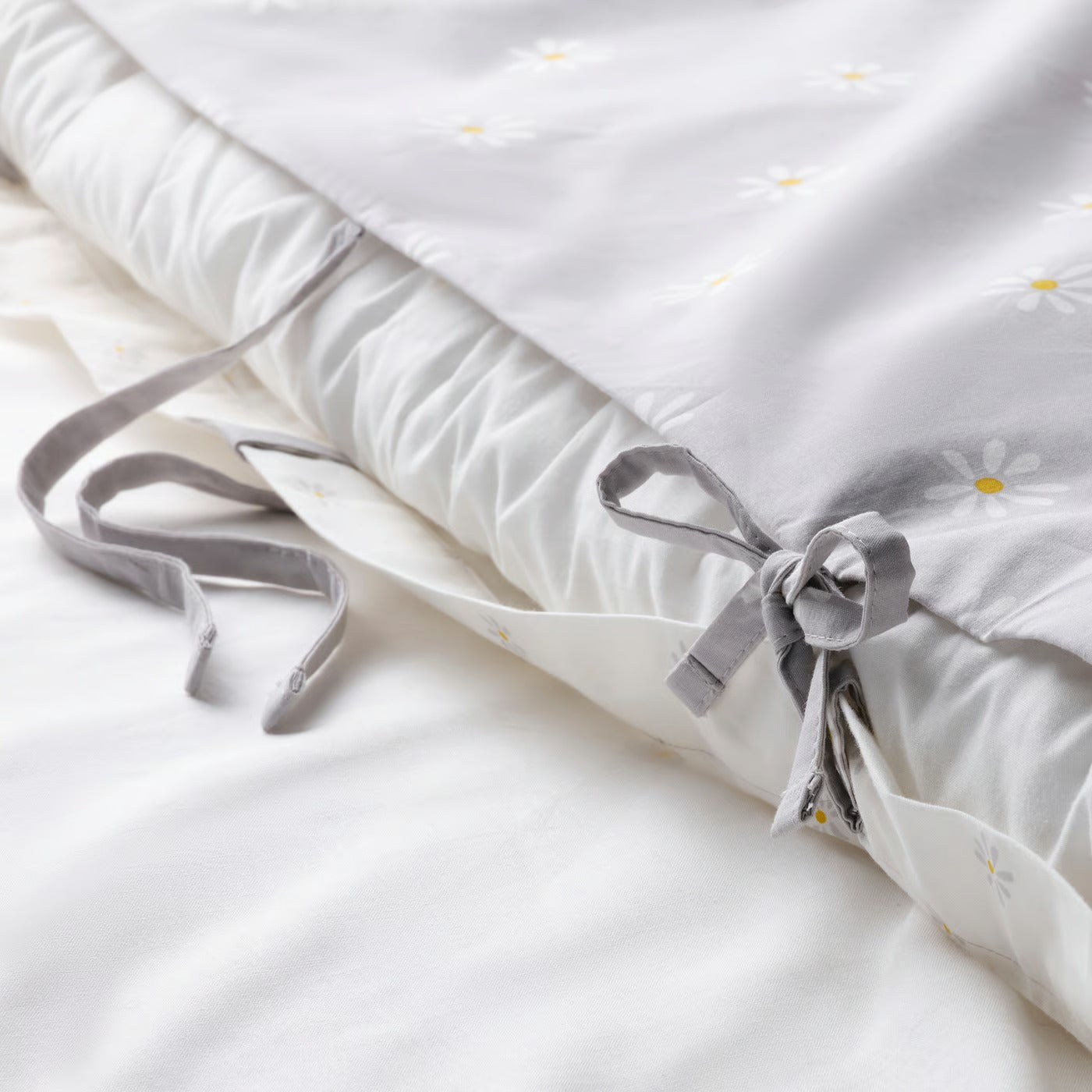 IKEA NATTSLÄNDA Duvet cover and pillowcase, floral pattern gray/white, Twin