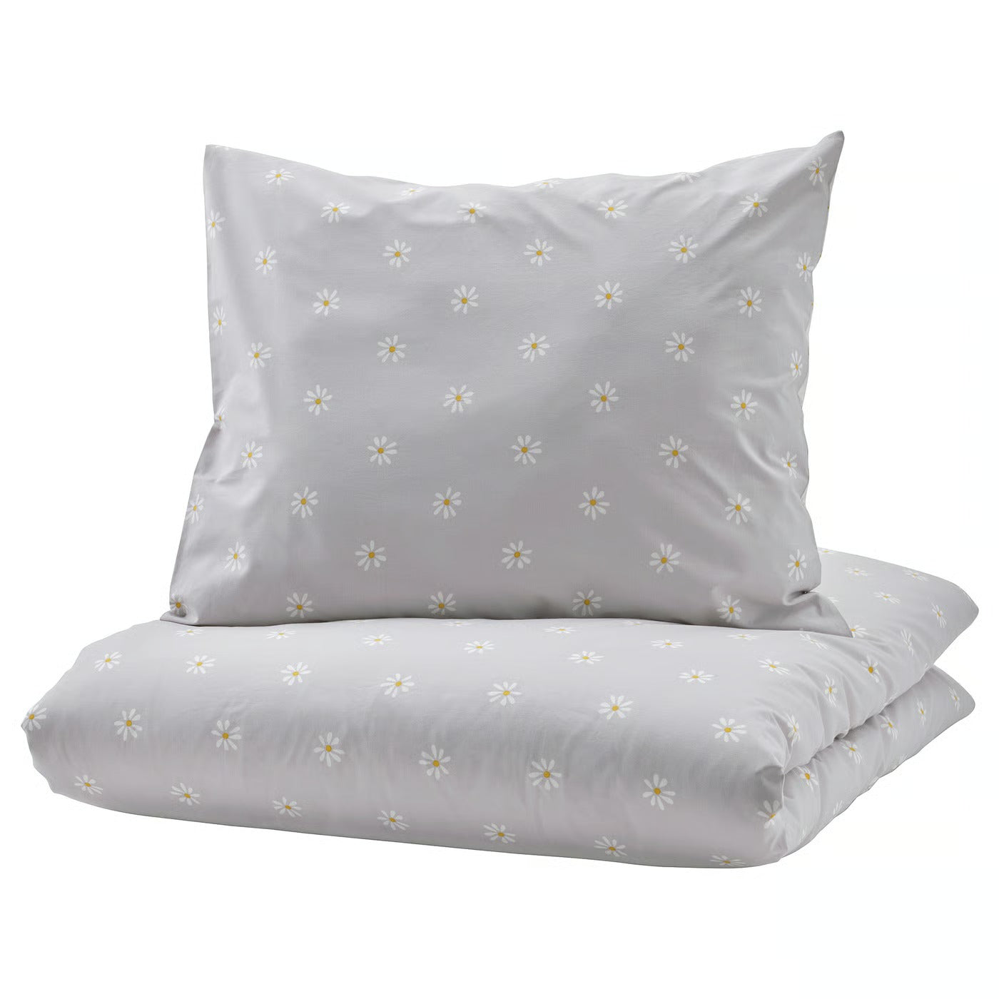 IKEA NATTSLÄNDA Duvet cover and pillowcase, floral pattern gray/white, Twin
