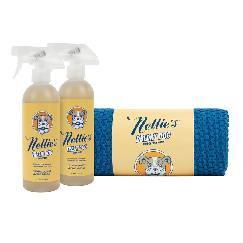 Serviette pour chien Nellie's et shampoing sans eau pour chien, 2 x 474 ml (16 oz) 