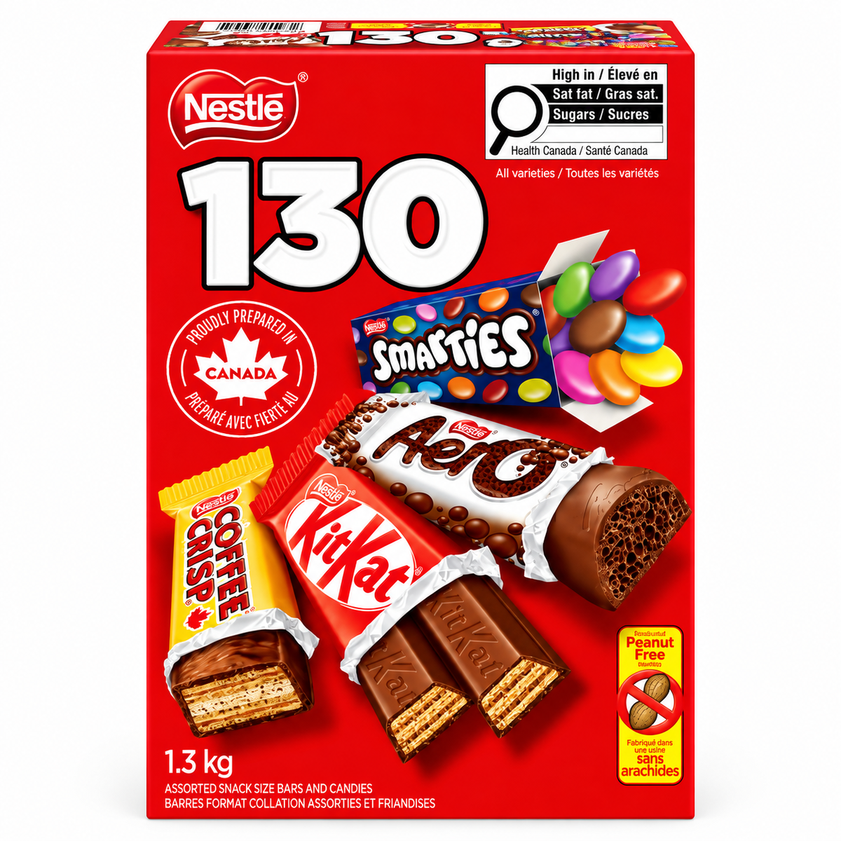 Nestlé Assorted Mini Chocolate Bars &amp; Candies, 1.3 kg, KitKat, Smarties, Aero &amp; Coffee Crisp, Individually Wrapped Halloween Candy Variety Pack
