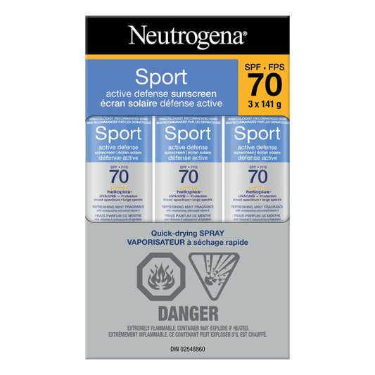 Neutrogena SPF 70 Sunscreen Spray – Water & Sweat Resistant UV Protection, Sport Mist, 3 Pack
