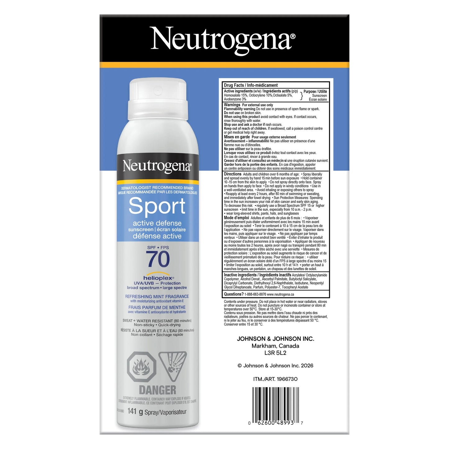 Neutrogena SPF 70 Sunscreen Spray – Water & Sweat Resistant UV Protection, Sport Mist, 3 Pack