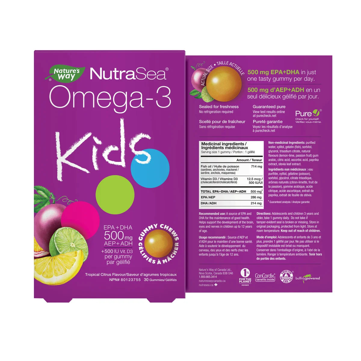 NutraSea Omega-3 Kids, Tropical Citrus Flavour, 2 x 30 Gummy Chews