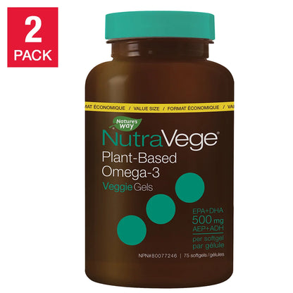 NutraVege Plant Based Omega-3, Mint Flavour, 2 x 75 Softgels