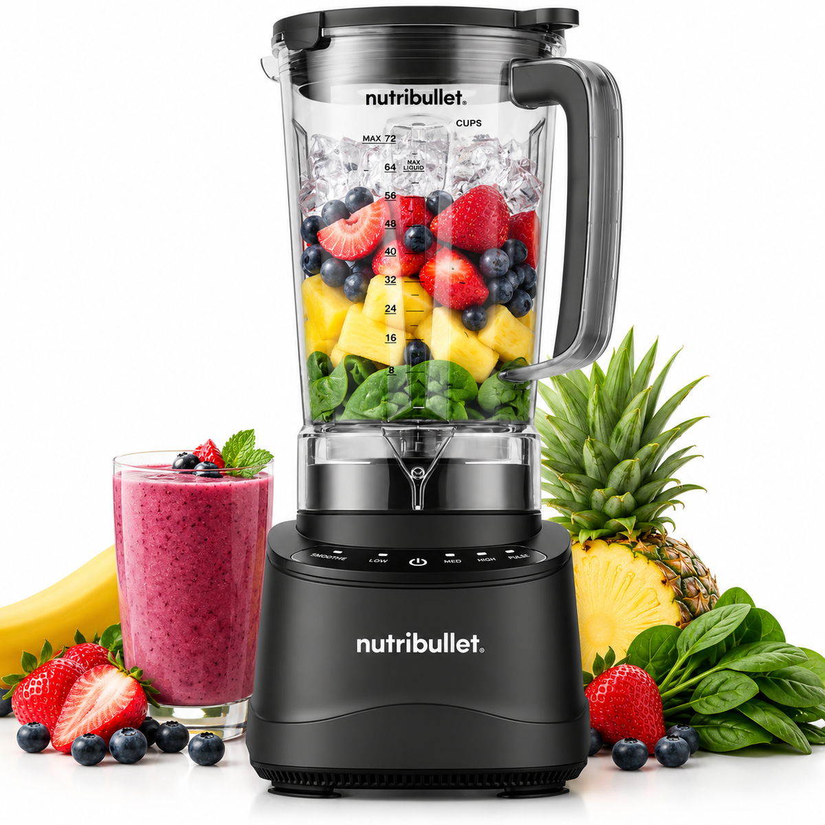 Nutribullet Power Core Blender, 1500W Peak Power, 2.36 L (80 oz) XL Pitcher, 6-Point Stainless Steel Blades, 3 Speeds, Pulse & Automatic Smoothie Setting, BPA-Free Countertop Blender for Smoothies, Soups, Sauces & Ice Crushing, Black