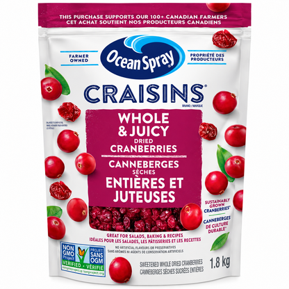 Ocean Spray Craisins Whole & Juicy Sweetened Dried Cranberries, 1.8 kg (4 lb), Gluten-Free, High-Fibre Fruit Snack for Baking, Salads & Everyday Snacking