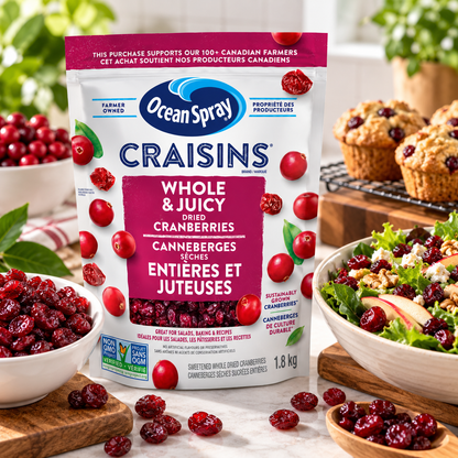 Ocean Spray Craisins Whole & Juicy Sweetened Dried Cranberries, 1.8 kg (4 lb), Gluten-Free, High-Fibre Fruit Snack for Baking, Salads & Everyday Snacking